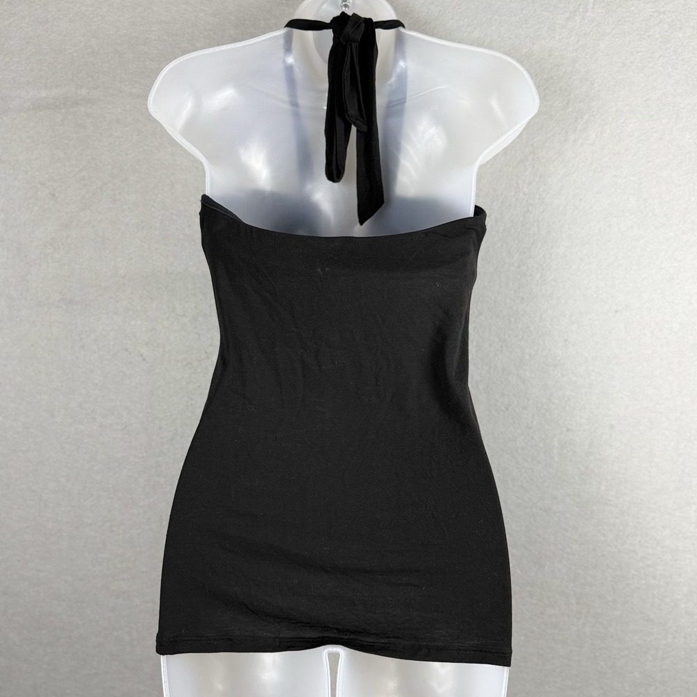 Y2K Women's Black Drape Halter Tank Top Sz M Embellished Neck Sleeveless Grunge - Picture 3 of 7